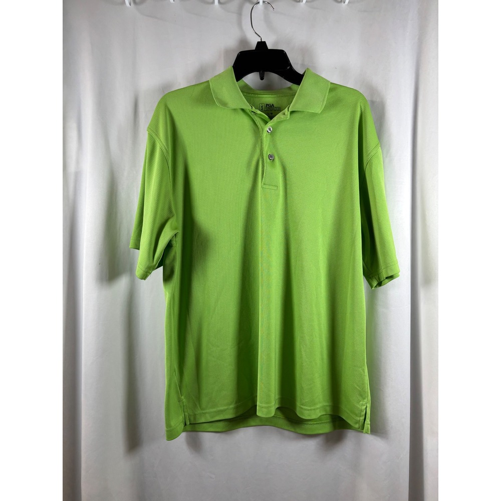 PGA Tour Mens Large Lime Green Short Sleeve Golf Polo Shirt Performance Mesh